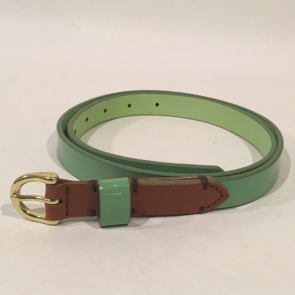 Fossil Mint Green Patent Leather Slim Belt Minimalist Career Size Medium